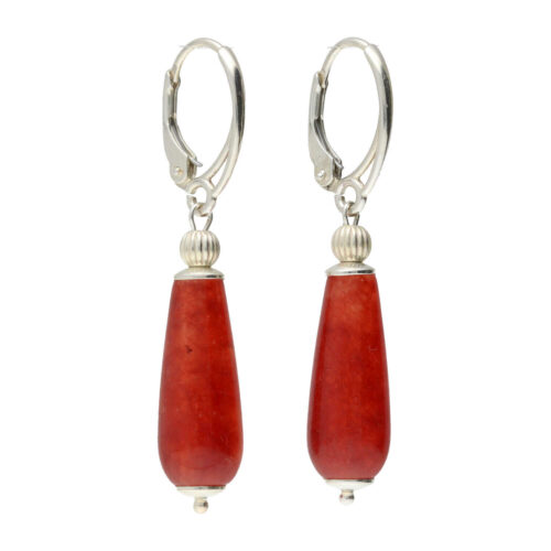 Oorbellen Art Deco – Rode Jade – Sterling Zilver