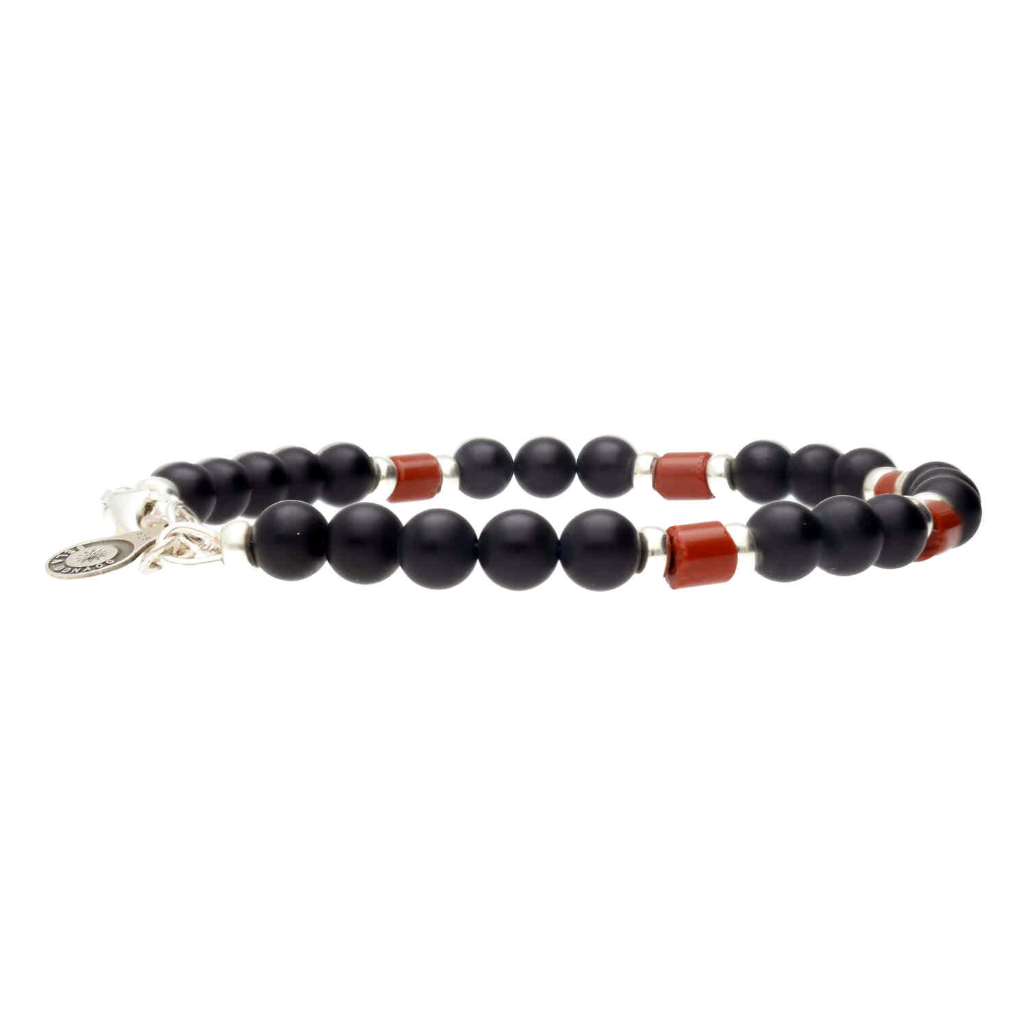Armband Classic B6 - Onyx - handgemaakte Keniaanse rode glaskralen - Sterling Zilver-4