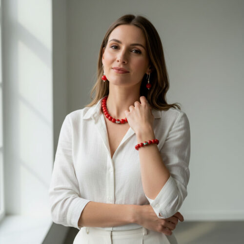 Oorbellen statement B10 – Rode Jade – Sterling Zilver