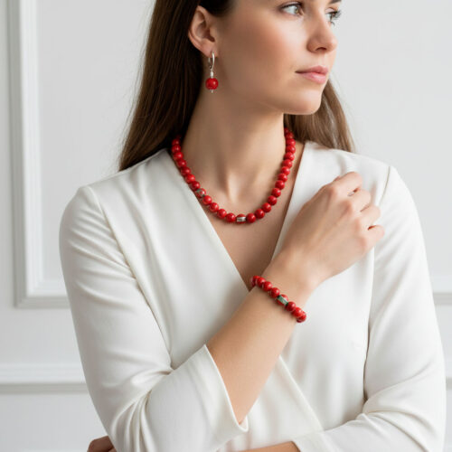 Oorbellen statement B10 – Rode Jade – Sterling Zilver