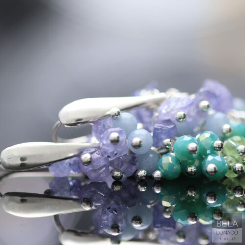 Oorbellen Wrap Wire – Tanzaniet – Angeliet – Tsjechisch Glas – Sterling Zilver