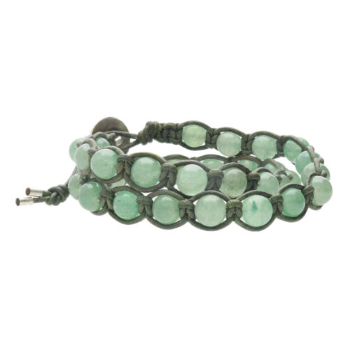 Wikkelarmband Classic B8 – Aventurijn – vintage Leer – Sterling Zilver