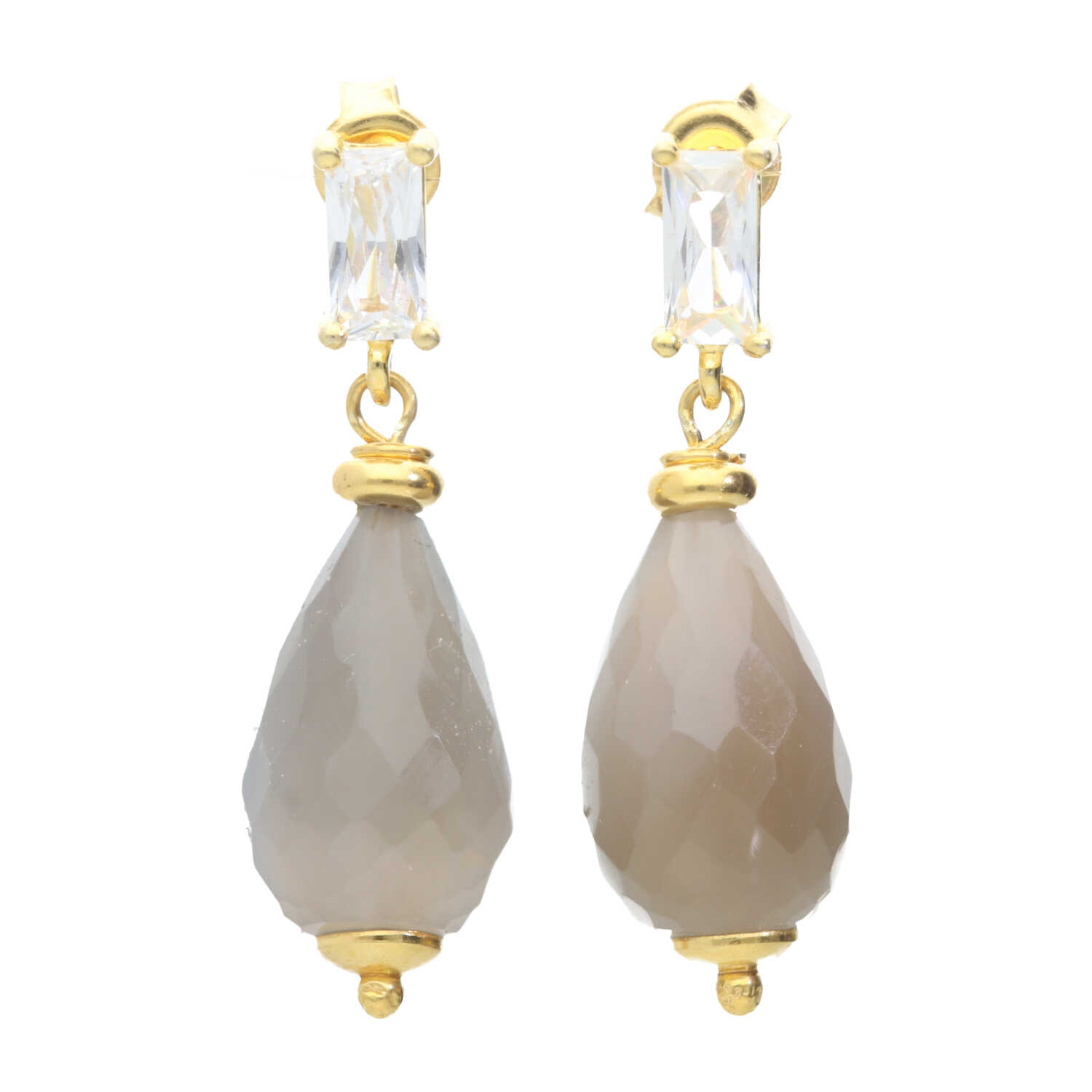 Oorbellen Classic - 24K Verguld Sterling Zilver - Maansteen - Zirkonia-2