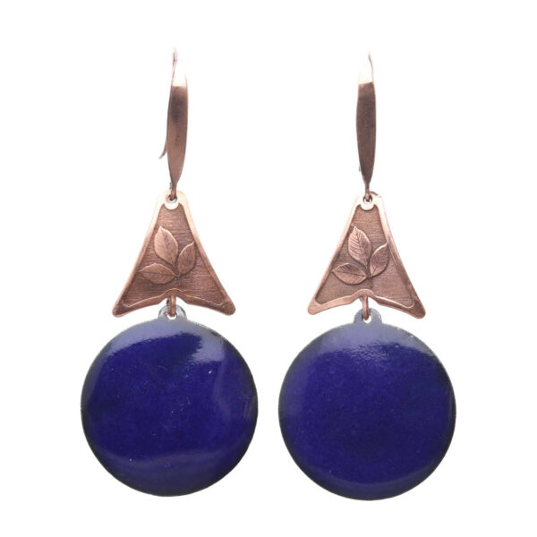 Oorbellen Enamel - Glas Emaille - Bohemian - Nacht Blauw - Koper