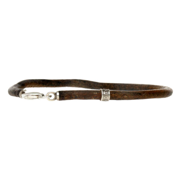 Armband leder w3 - vintage bruin leder - Geoxideerd Sterling Zilver