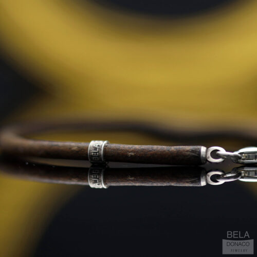 Enkelbandje leder w3 – vintage bruin leder – Geoxideerd Sterling Zilver
