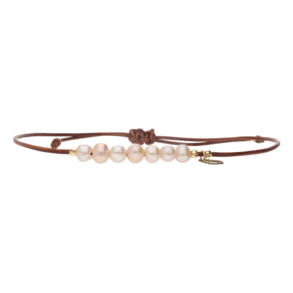 Enkelbandje Basic B6 - Orchid Parels - old School leer - 24K Verguld Sterling Zilver