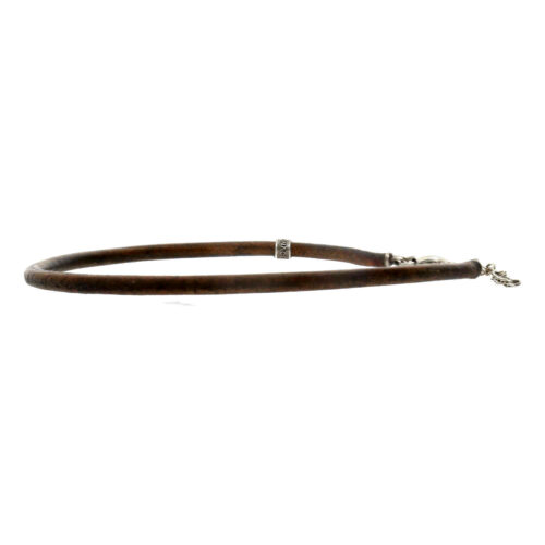 Enkelbandje leder w3 – vintage bruin leder – Geoxideerd Sterling Zilver