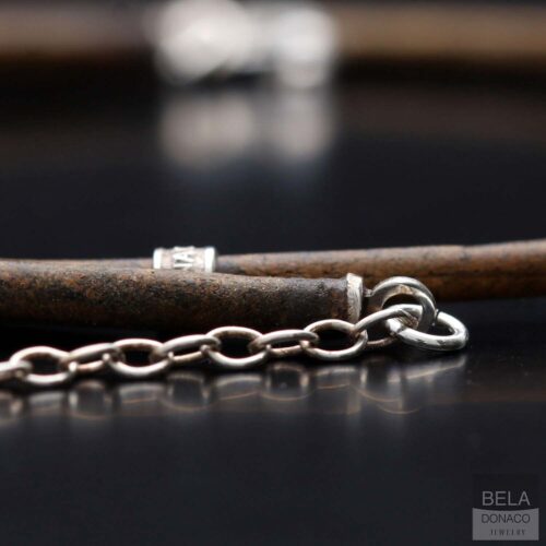 Ketting leder w3 – vintage bruin leder – Geoxideerd Sterling Zilver