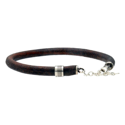 Armband leder w5 – vintage bruin leder – Geoxideerd Sterling Zilver