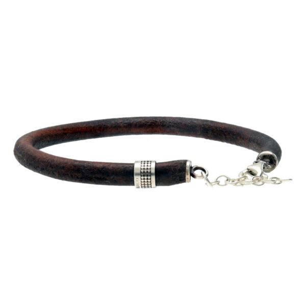 Armband leder w5 - vintage bruin leder - Geoxideerd Sterling Zilver
