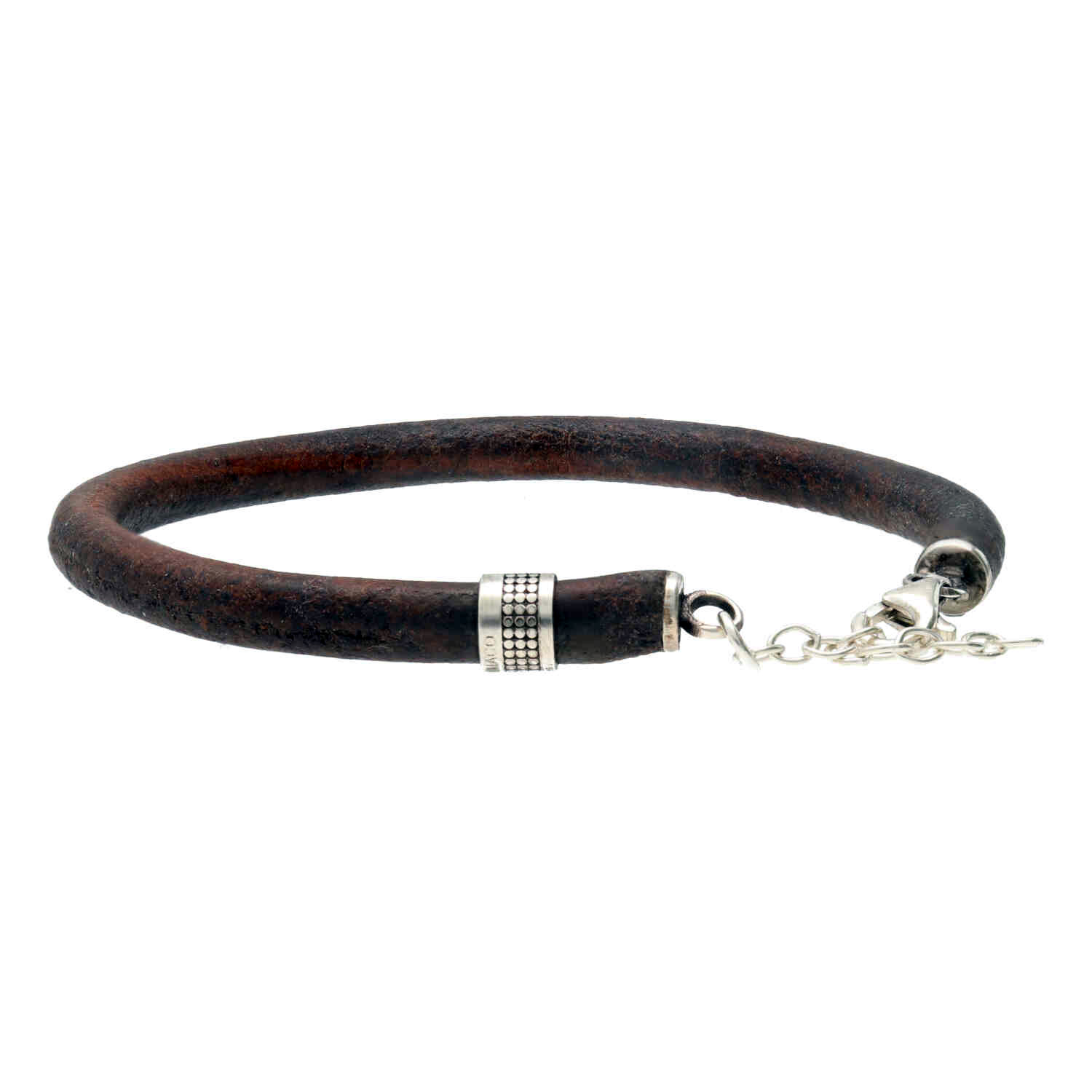 Armband leder w5 - vintage bruin leder - Geoxideerd Sterling Zilver