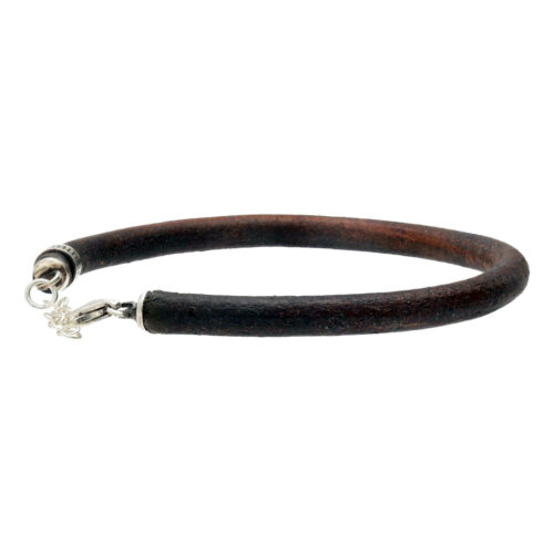 Armband leder w5 – vintage bruin leder – Geoxideerd Sterling Zilver