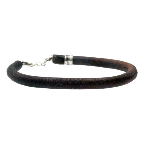 Armband leder w5 – vintage bruin leder – Geoxideerd Sterling Zilver