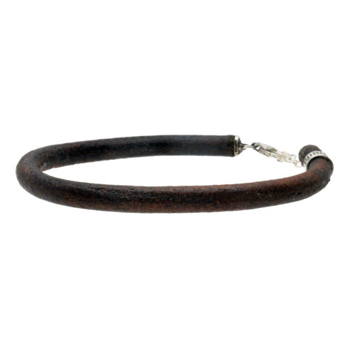 Armband leder w5 – vintage bruin leder – Geoxideerd Sterling Zilver