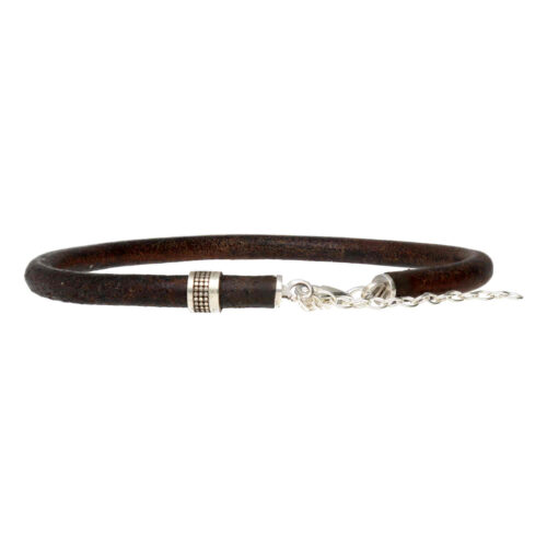 Enkelbandje leder w5 – vintage bruin leder – Geoxideerd Sterling Zilver
