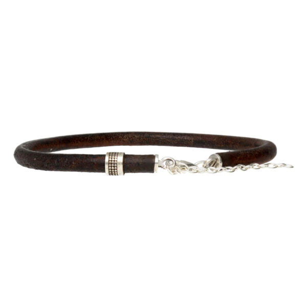 Enkelbandje leder w5 - vintage bruin leder - Geoxideerd Sterling Zilver