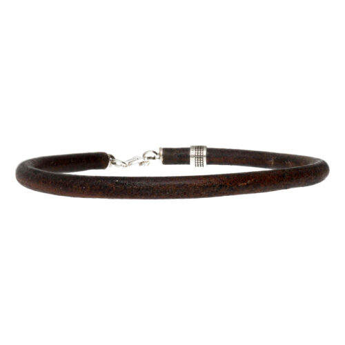 Enkelbandje leder w5 – vintage bruin leder – Geoxideerd Sterling Zilver