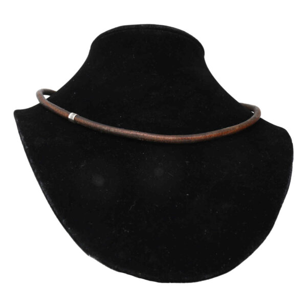 Ketting leder w5 - vintage bruin leder - Geoxideerd Sterling Zilver