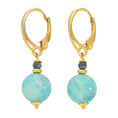 Oorbellen Bohemian B10 – Amazoniet – Saffier – 24K verguld Sterling Silver