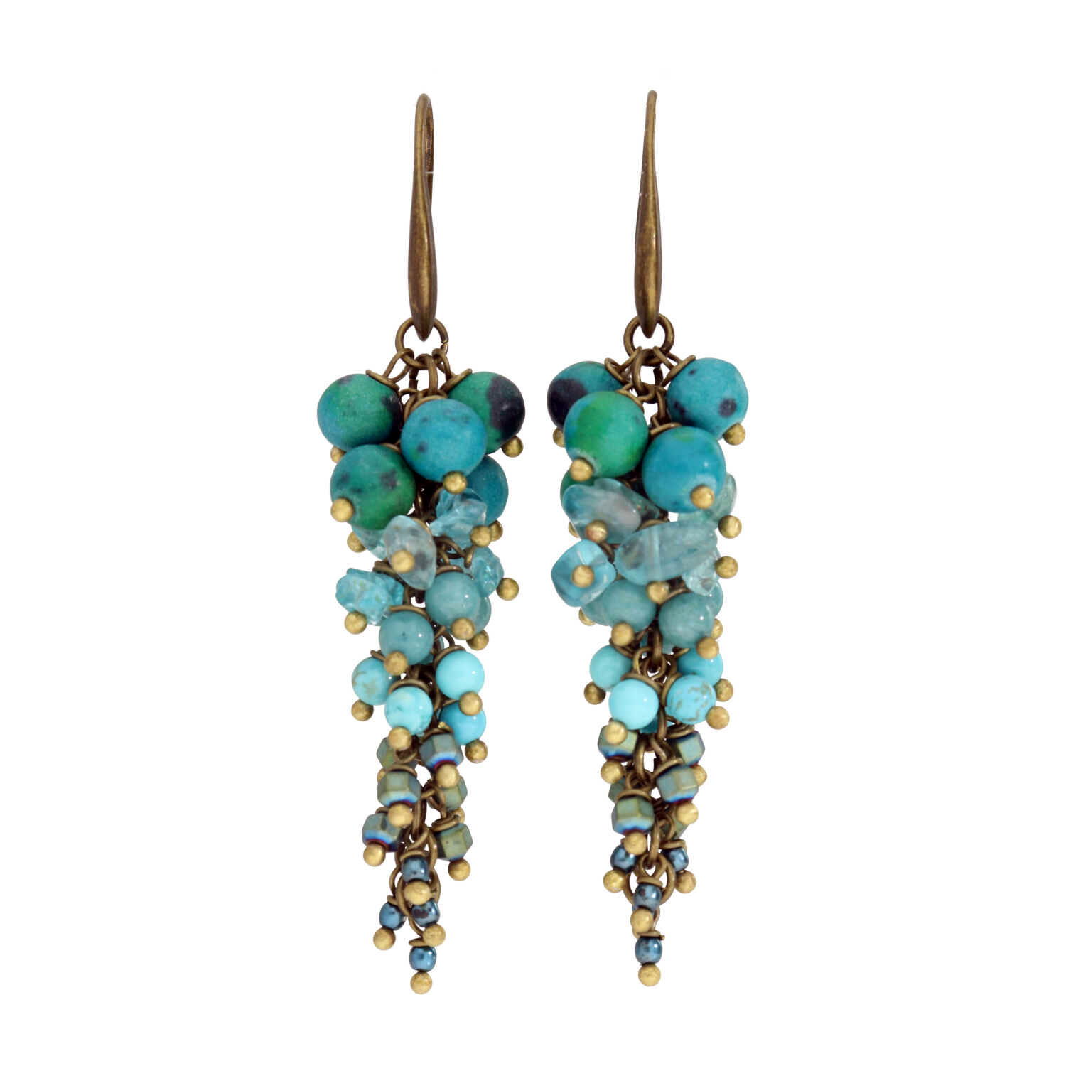 Oorbellen Wrap Wire - Chrysocolla - Apatiet - Turquoise - Hematiet gecoat - Brons-3