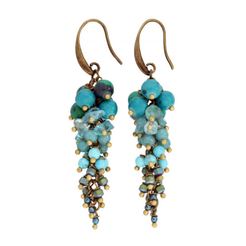 Oorbellen Wrap Wire – Chrysocolla – Apatiet – Turquoise – Hematiet gecoat – Brons