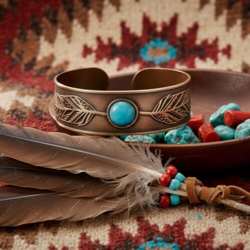 Armband Native Art – Turquoise  – Brons – Resin Art