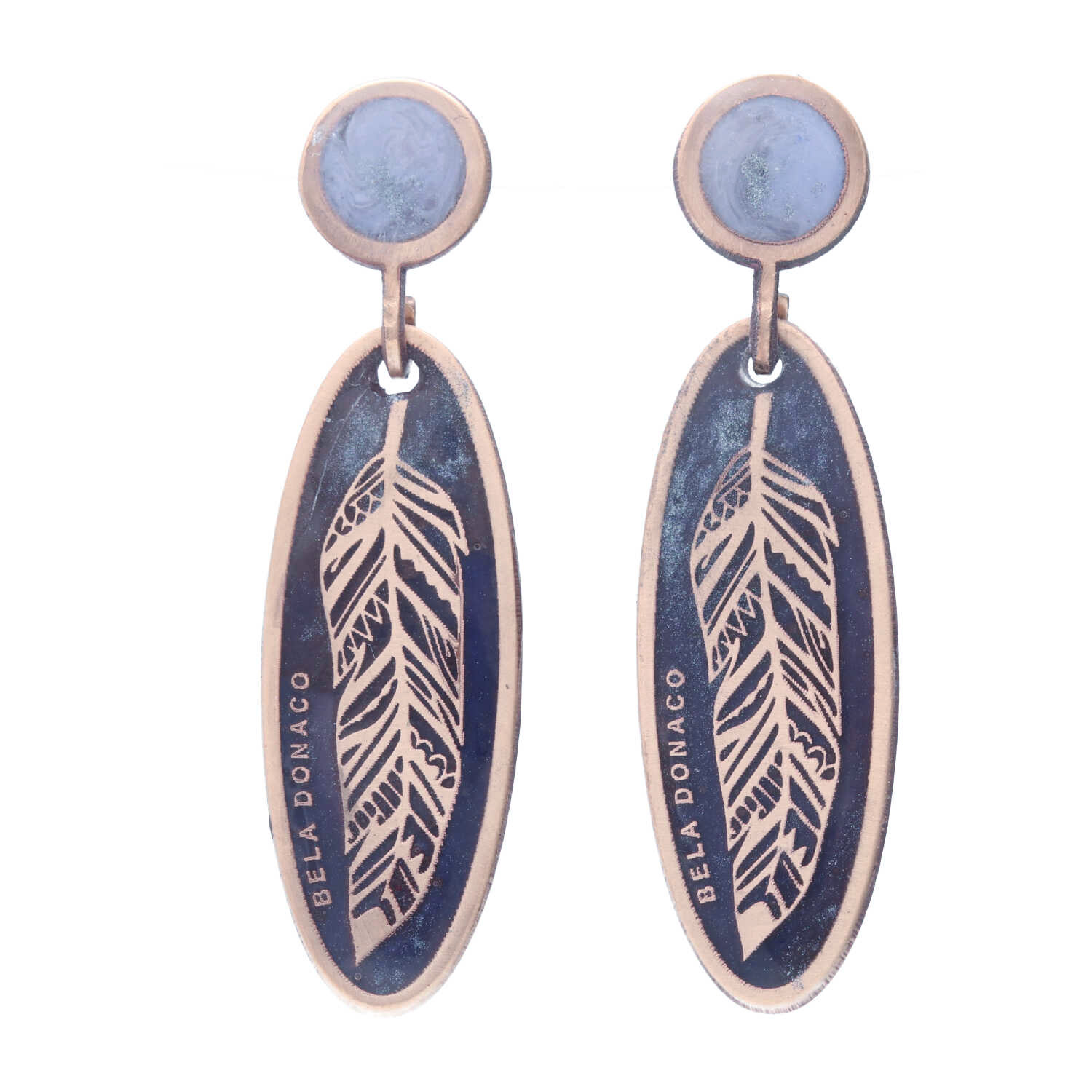 Oorbellen Native Art - Donker Blauw - Brons - Resin Art