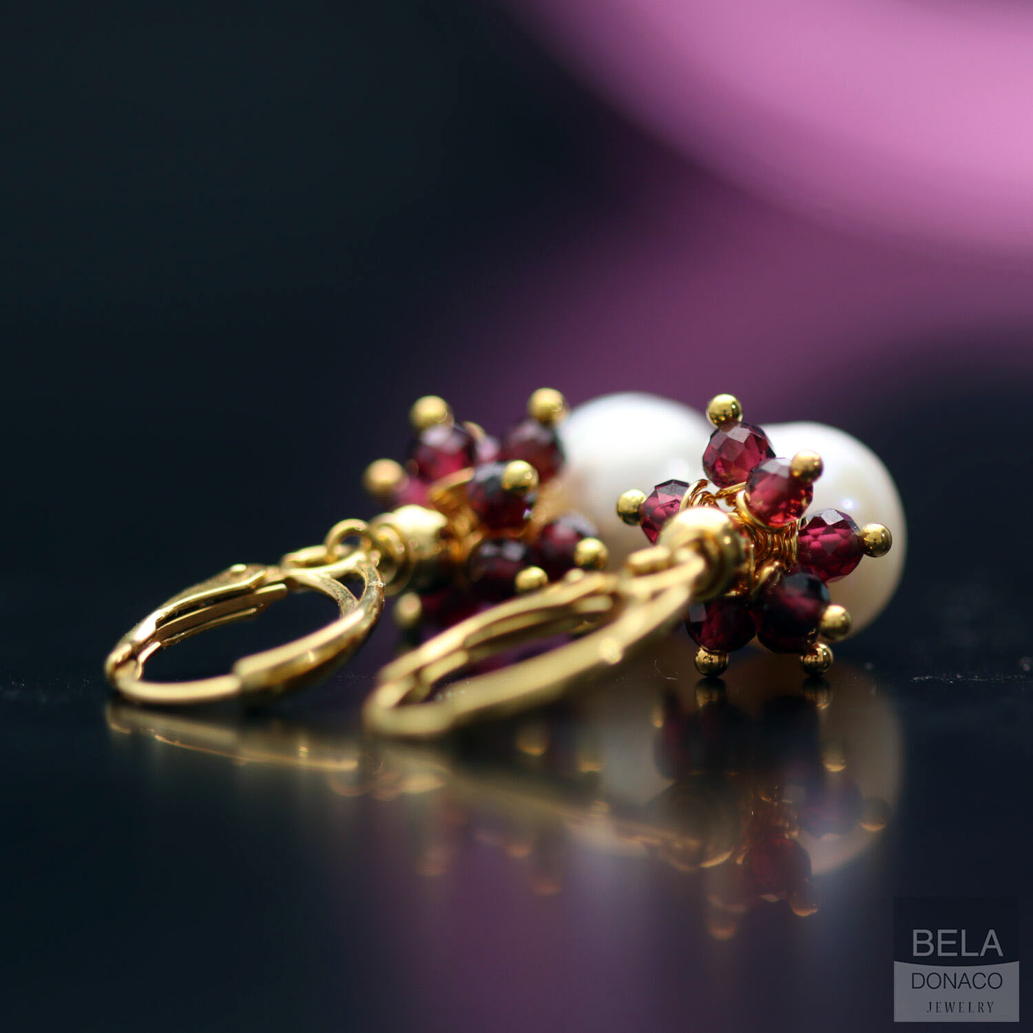 Oorbellen Parel Wrap Wire B10 - 24K Verguld Sterling Zilver - Parels - Granaat