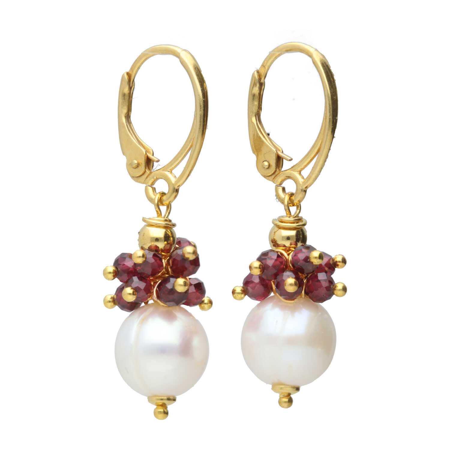 Oorbellen Parel Wrap Wire B10 - 24K Verguld Sterling Zilver - Parels - Granaat