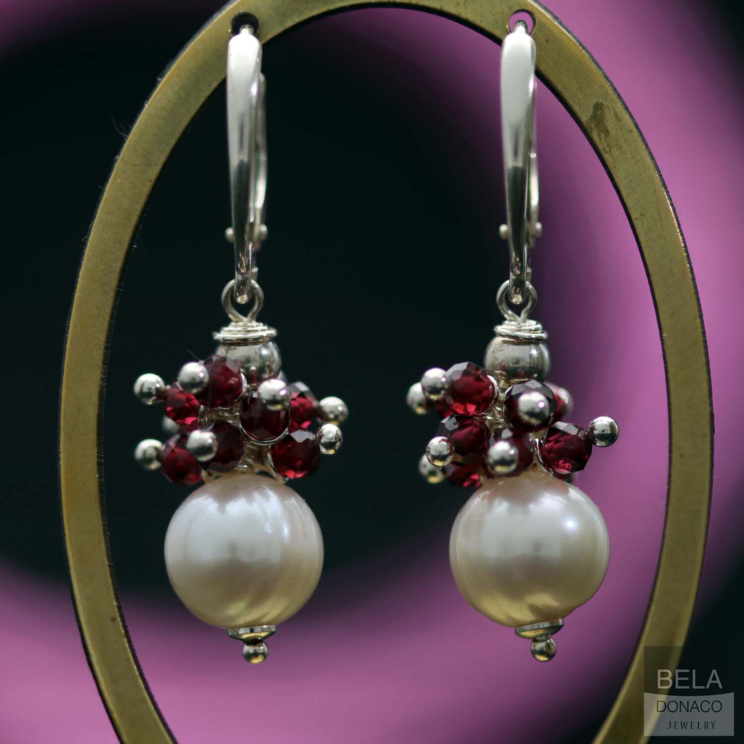 Oorbellen Parel Wrap Wire B10 - Sterling Zilver - Parels - Granaat