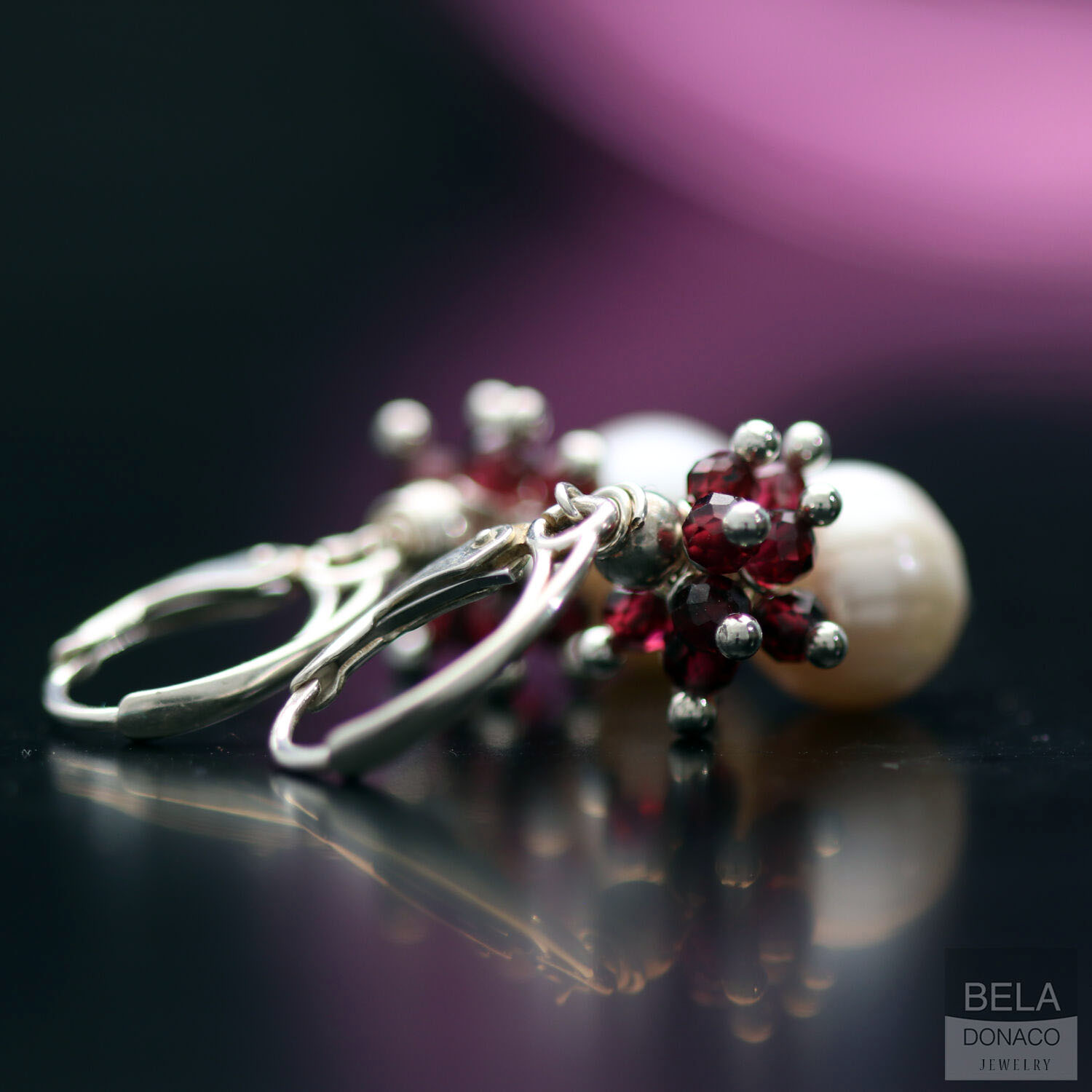 Oorbellen Parel Wrap Wire B10 - Sterling Zilver - Parels - Granaat