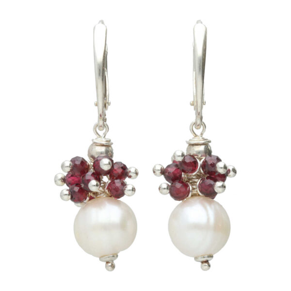 Oorbellen Parel Wrap Wire B10 - Sterling Zilver - Parels - Granaat