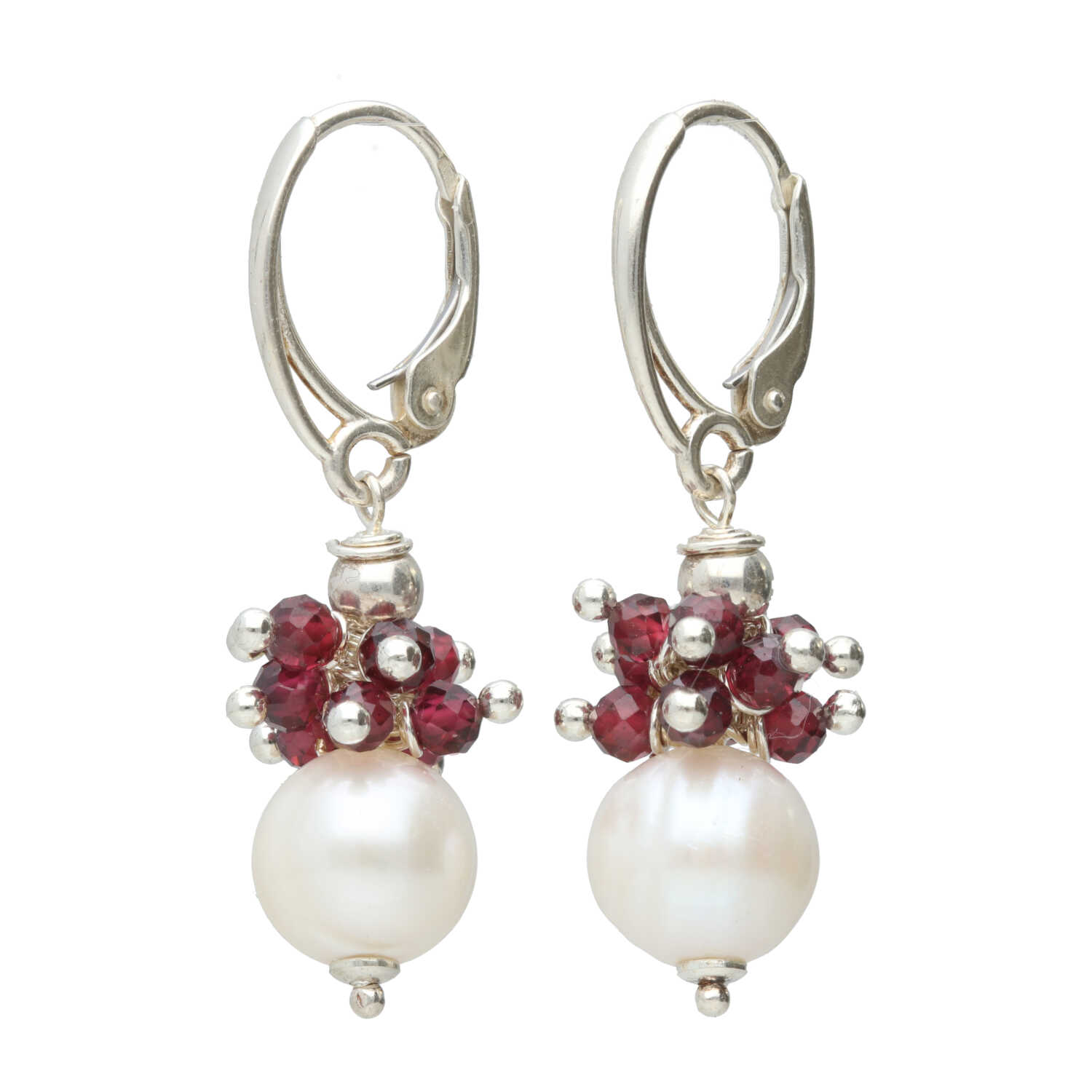 Oorbellen Parel Wrap Wire B10 - Sterling Zilver - Parels - Granaat