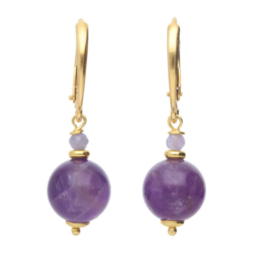 Oorbellen Bohemian B10 – Amethist – Tanzaniet – 24K verguld Sterling Zilver
