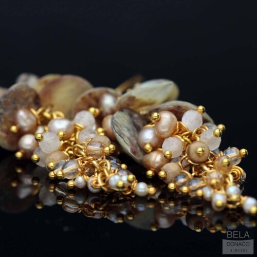 Oorbellen Wrap Wire B15 – 24K Verguld Sterling Zilver – Parels – Maansteen – Rookkwarts
