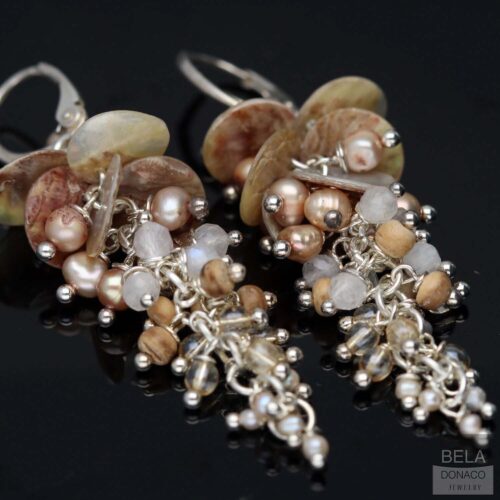 Oorbellen Wrap Wire B15 – Sterling Zilver – Parels – Maansteen – Rookkwarts