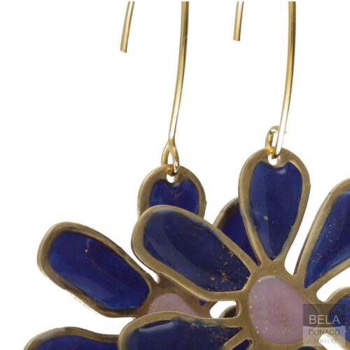 Oorbellen – Resin Art – Messing – Blauwe bloemen