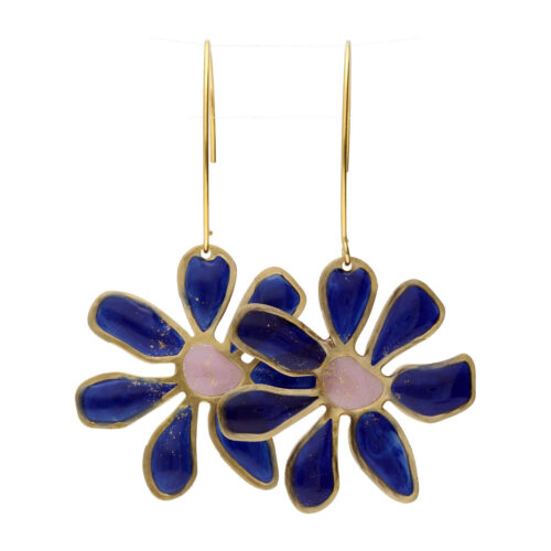 Oorbellen - Resin Art - Messing - Blauwe bloemen