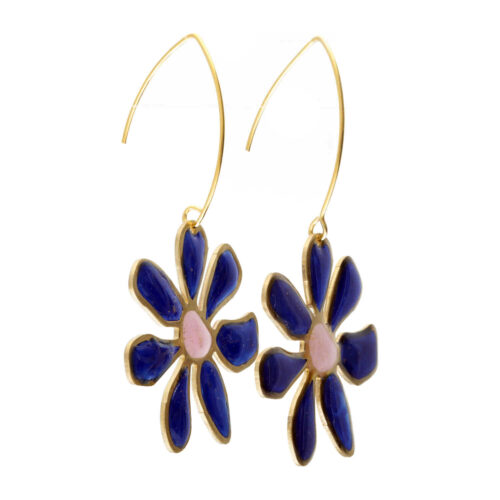Oorbellen – Resin Art – Messing – Blauwe bloemen