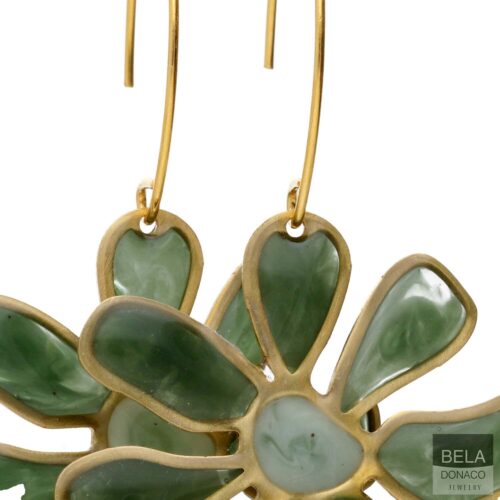 Oorbellen – Resin Art – Messing – Groene bloemen