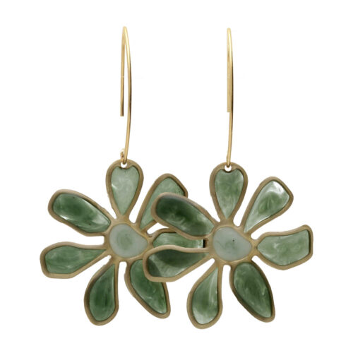 Oorbellen - Resin Art - Messing - Groene bloemen