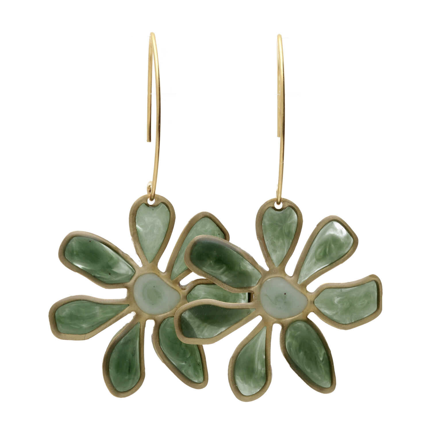 Oorbellen - Resin Art - Messing - Groene bloemen