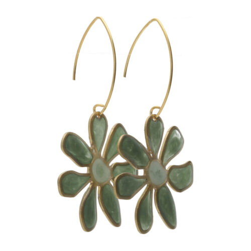 Oorbellen – Resin Art – Messing – Groene bloemen