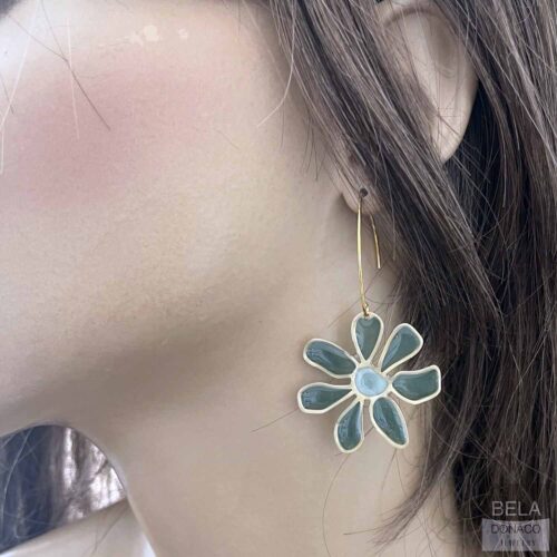 Oorbellen – Resin Art – Messing – Groene bloemen