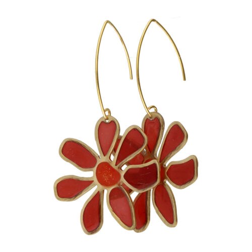 Oorbellen – Resin Art – Messing – Rode bloemen
