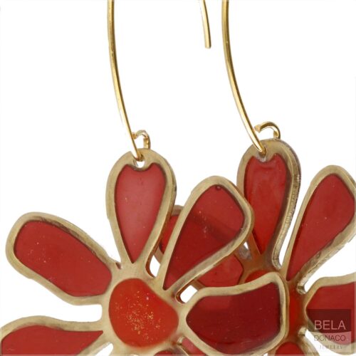 Oorbellen – Resin Art – Messing – Rode bloemen