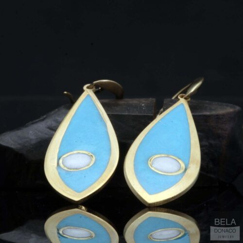 Oorbellen – Resin Art – Messing – Blauwe druppel