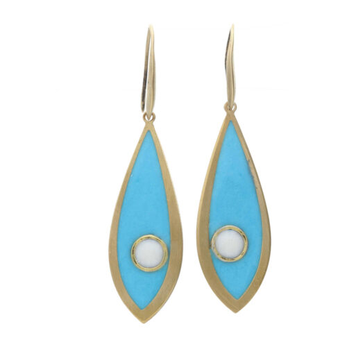 Oorbellen – Resin Art – Messing – Blauwe druppel