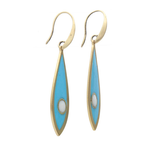 Oorbellen – Resin Art – Messing – Blauwe druppel